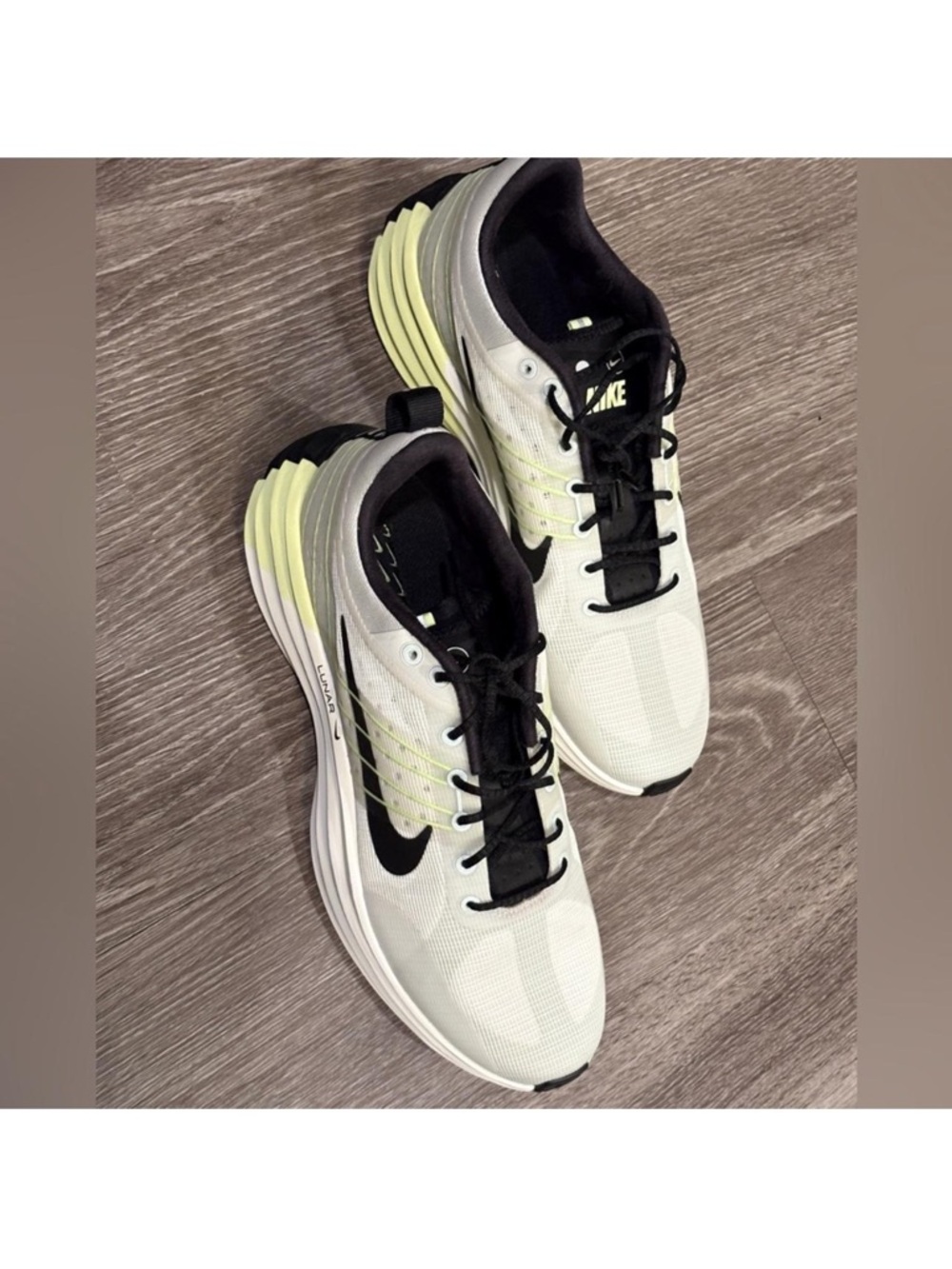 Nike White Running Sneakers with Black Swoosh and Neon Yellow Accents NWT